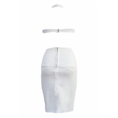 'Cassandra' white plunging cut out bandage dress